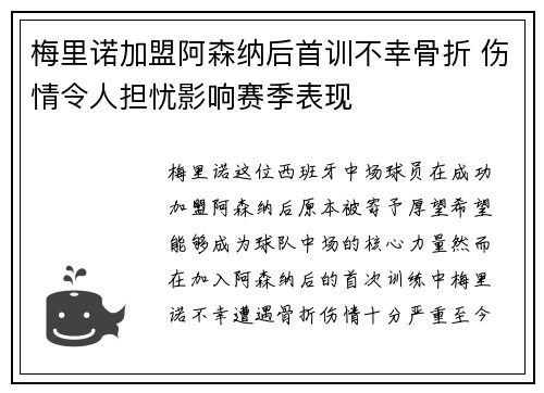 梅里诺加盟阿森纳后首训不幸骨折 伤情令人担忧影响赛季表现